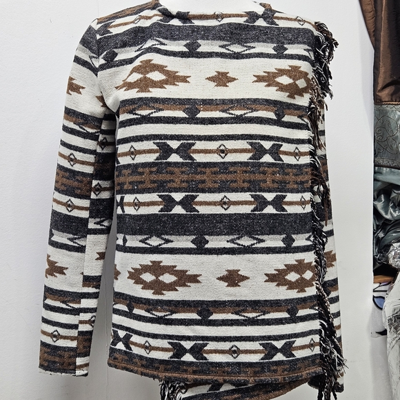 Aztec Southwestern Tribal Print Fringe Cardigan Wrap Jacket Boho Western Blanket - Picture 7 of 12